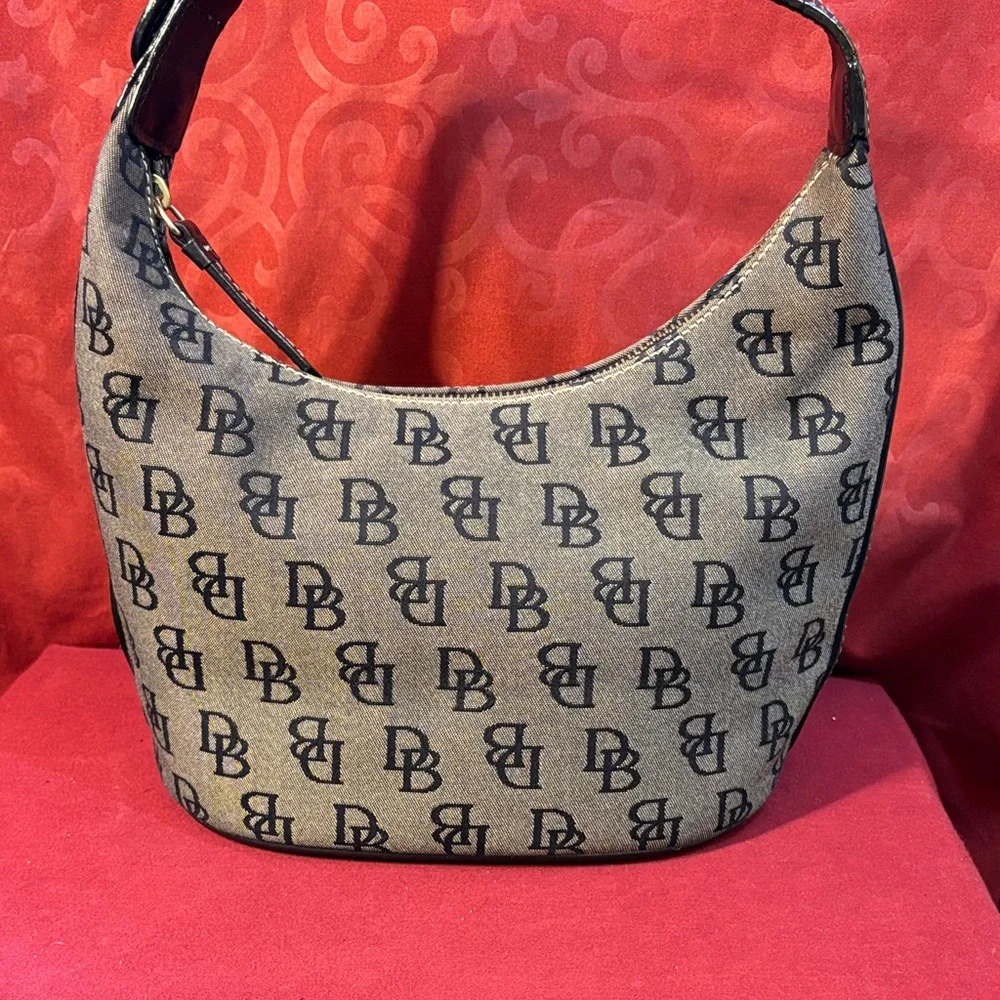 Dooney & Bourke Tan and Black Logo Hobo Bag